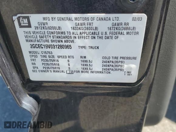 ✅ 2003 Chevrolet Silverado 1500 • VIN: 2GCEC19V031280965 • Лот: 71263154. Опубликован ранее на Copart с пробегом 194 880 миль. Бесплатный доступ к архиву аукционных продаж из США и подробный отчёт об истории автомобиля на DreamBid. Изображение 15.