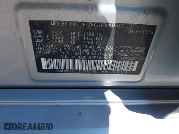 ✅ 2014 Subaru Legacy Limited • VIN: 4S3BMDL62E2015857 • Lot: 42781498. Listed on IAAI with 235,547 mi. Free auction sales archive from the USA and detailed vehicle history report at DreamBid. Image 9.