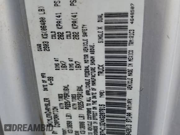 1999 Dodge 1500 с VIN 3B7HC13Z4XG207815, выставлен на аукционе Copart как лот 82229514 с пробегом Не указан миль и Списание • Salvage title. История ставок и продаж доступна на DreamBid. Изображение 12.