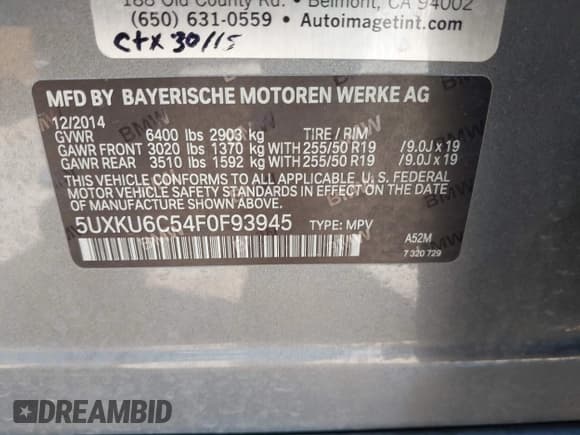 ✅ 2015 BMW X6 xDrive50i • VIN: 5UXKU6C54F0F93945 • Lot: 43042471. Listed on IAAI with 52,434 mi. Free auction sales archive from the USA and detailed vehicle history report at DreamBid. Image 9.