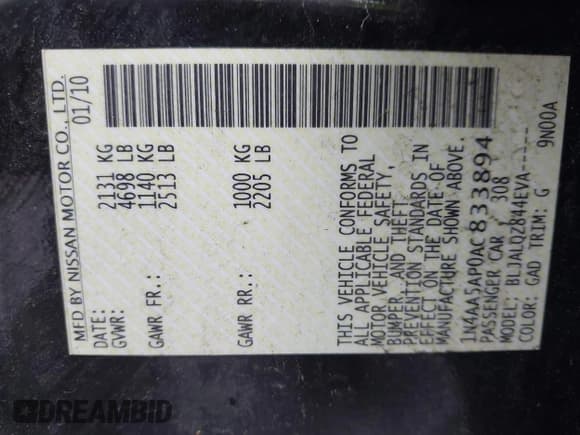 ✅ 2010 Nissan Maxima SV • VIN: 1N4AA5AP0AC833894 • Лот: 43793629. Опубликован ранее на IAAI с пробегом 114 627 миль. Бесплатный доступ к архиву аукционных продаж из США и подробный отчёт об истории автомобиля на DreamBid. Изображение 9.