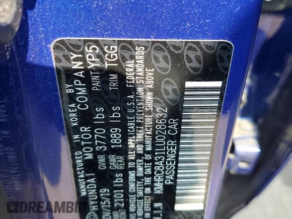 2020 Hyundai Venue SEL с VIN KMHRC8A31LU028632, выставлен на аукционе Copart как лот 70977384 с пробегом 51 490 миль миль и Списание • Salvage title. История ставок и продаж доступна на DreamBid. Изображение 14.