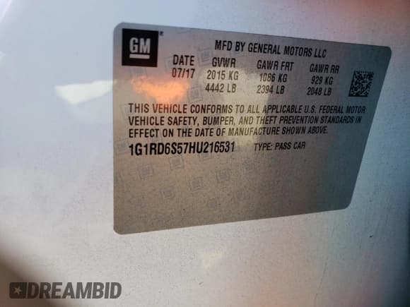 ✅ 2017 Chevrolet Volt Premier • VIN: 1G1RD6S57HU216531 • Lot: 69582163. Wystawiony na Copart z przebiegiem 87 656 mil. Bezpłatny archiwum sprzedaży aukcyjnych z USA i szczegółowy raport historii pojazdu na DreamBid. Zdjęcie 12.