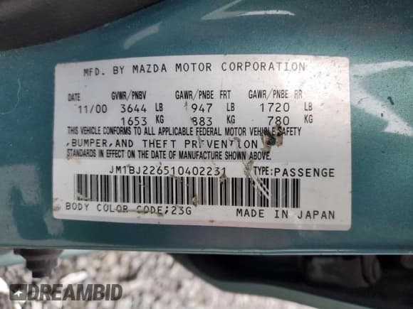 ✅ 2001 Mazda Protege LX • VIN: JM1BJ226510402231 • Lot: 46717595. Wystawiony na Copart z przebiegiem 154 138 mil. Bezpłatny archiwum sprzedaży aukcyjnych z USA i szczegółowy raport historii pojazdu na DreamBid. Zdjęcie 14.