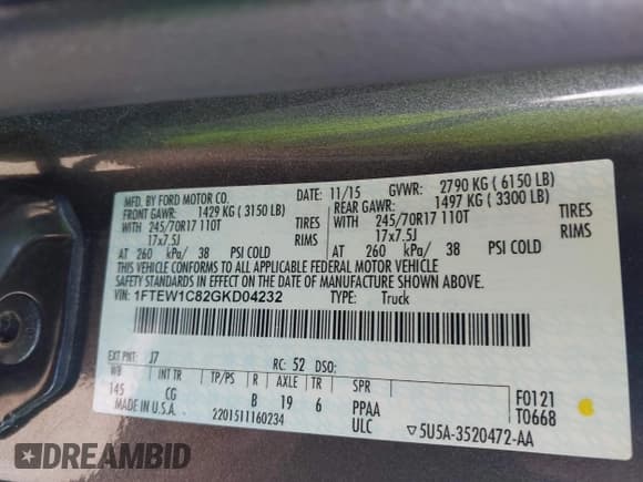 ✅ 2016 Ford F-150 XLT • VIN: 1FTEW1C82GKD04232 • Lot: 43228857. Listed on IAAI with 133,014 mi. Free auction sales archive from the USA and detailed vehicle history report at DreamBid. Image 9.