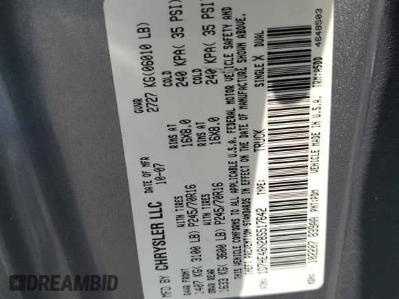 2008 Dodge Dakota SLT z VIN 1D7HE48N28S517642, wystawiony jako Copart lot #80158895 z przebiegiem 126 750 mil mil oraz Szkoda całkowita • Salvage title. Historia ofert i sprzedaży dostępna na DreamBid. Obrazek 12.