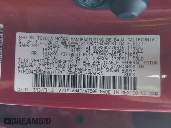 ✅ 2011 Toyota Tacoma • VIN: 3TMLU4EN5BM067173 • Lot: 41397580. Wystawiony na IAAI z przebiegiem 178 959 mil. Bezpłatny archiwum sprzedaży aukcyjnych z USA i szczegółowy raport historii pojazdu na DreamBid. Zdjęcie 9.