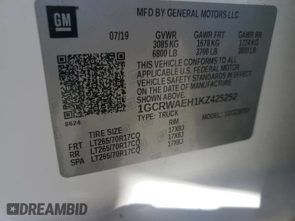 ✅ 2019 Chevrolet Silverado 1500 Work Truck • VIN: 1GCRWAEH1KZ425252 • Lot: 84888815. Wystawiony na Copart z przebiegiem 183 467 mil. Bezpłatny archiwum sprzedaży aukcyjnych z USA i szczegółowy raport historii pojazdu na DreamBid. Zdjęcie 12.