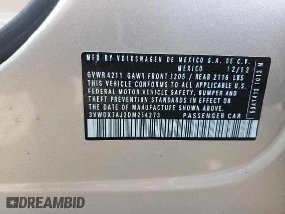 ✅ 2013 Volkswagen Jetta SE • VIN: 3VWDX7AJ2DM254273 • Lot: 49762265. Wystawiony na Copart z przebiegiem 135 012 mil. Bezpłatny archiwum sprzedaży aukcyjnych z USA i szczegółowy raport historii pojazdu na DreamBid. Zdjęcie 13.