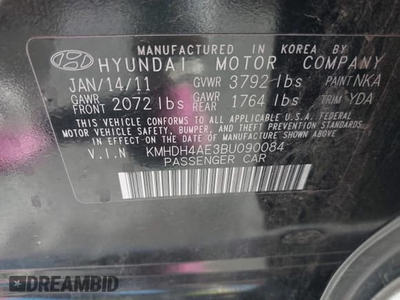 ✅ 2011 Hyundai Elantra GLS • VIN: KMHDH4AE3BU090084 • Lot: 43676685. Listed on IAAI with 147,374 mi. Free auction sales archive from the USA and detailed vehicle history report at DreamBid. Image 9.