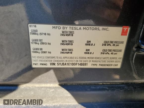 ✅ 2016 Tesla Model S 70 • VIN: 5YJSA1E10GF148691 • Лот: 86173325. Опубликован ранее на Copart с пробегом 153 302 миль. Бесплатный доступ к архиву аукционных продаж из США и подробный отчёт об истории автомобиля на DreamBid. Изображение 12.