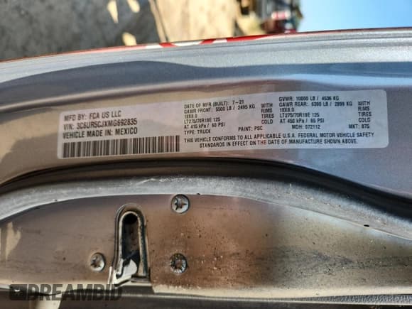 ✅ 2021 Ram 2500 Tradesman • VIN: 3C6UR5CJXMG692835 • Lot: 71688225. Wystawiony na Copart z przebiegiem Nie podano. Bezpłatny archiwum sprzedaży aukcyjnych z USA i szczegółowy raport historii pojazdu na DreamBid. Zdjęcie 12.