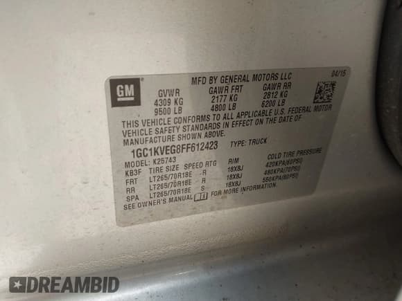 ✅ 2015 Chevrolet Silverado 2500HD LT • VIN: 1GC1KVEG8FF612423 • Lot: 42756864. Listed on IAAI with 140,874 mi. Free auction sales archive from the USA and detailed vehicle history report at DreamBid. Image 9.