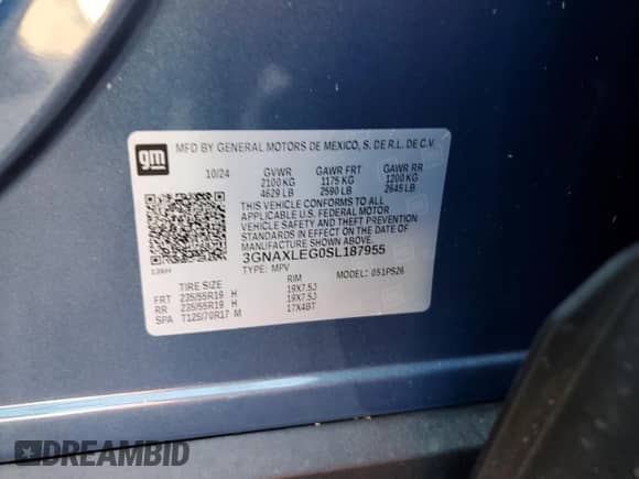 2025 Chevrolet Equinox FWD RS с VIN 3GNAXLEG0SL187955, выставлен на аукционе Copart как лот 52043535 с пробегом 2 277 миль миль и Списание • Salvage title. История ставок и продаж доступна на DreamBid. Изображение 13.