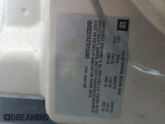 ✅ 2007 Cadillac STS • VIN: 1G6DC67A270152465 • Lot: 65352005. Listed on Copart with 182,915 mi. Free auction sales archive from the USA and detailed vehicle history report at DreamBid. Image 12.