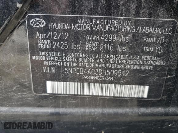 ✅ 2013 Hyundai Sonata GLS • VIN: 5NPEB4AC3DH509542 • Лот: 82229115. Опубликован ранее на Copart с пробегом 132 240 миль. Бесплатный доступ к архиву аукционных продаж из США и подробный отчёт об истории автомобиля на DreamBid. Изображение 13.