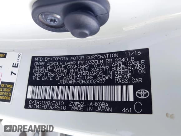 ✅ 2017 Toyota Prius Advanced • VIN: JTDKARFP0H3002937 • Lot: 43464731. Listed on IAAI with 117,832 mi. Free auction sales archive from the USA and detailed vehicle history report at DreamBid. Image 9.