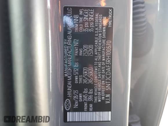 2024 Hyundai Santa Cruz Night Edition с VIN 5NTJCDAF3RH100570, выставлен на аукционе Copart как лот 81579634 с пробегом 6 238 миль миль и Списание • Salvage title. История ставок и продаж доступна на DreamBid. Изображение 14.