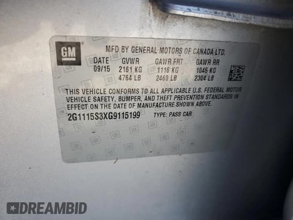 ✅ 2016 Chevrolet Impala LT • VIN: 2G1115S3XG9115199 • Lot: 91282145. Listed on Copart with 153,974 mi. Free auction sales archive from the USA and detailed vehicle history report at DreamBid. Image 13.