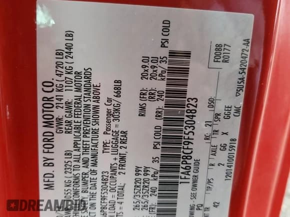 ✅ 2015 Ford Mustang GT Premium • VIN: 1FA6P8CF9F5304823 • Lot: 85954795. Listed on Copart with 109,945 mi. Free auction sales archive from the USA and detailed vehicle history report at DreamBid. Image 12.