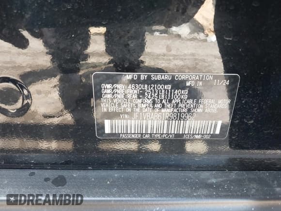 ✅ 2024 Subaru WRX • VIN: JF1VBAB61R9819962 • Lot: 42110207. Listed on IAAI with 6,568 mi. Free auction sales archive from the USA and detailed vehicle history report at DreamBid. Image 9.