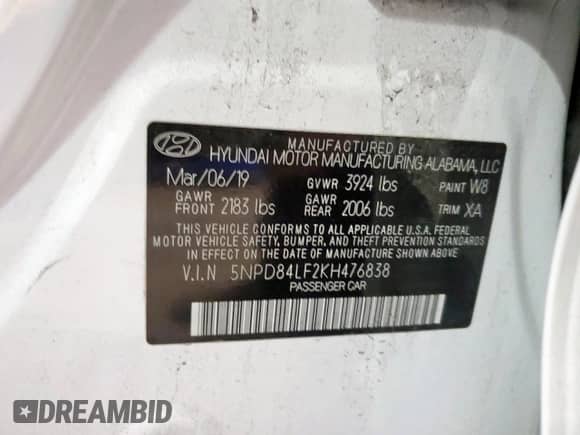 ✅ 2019 Hyundai Elantra SEL • VIN: 5NPD84LF2KH476838 • Lot: 86284415. Listed on Copart with 62,018 mi. Free auction sales archive from the USA and detailed vehicle history report at DreamBid. Image 13.