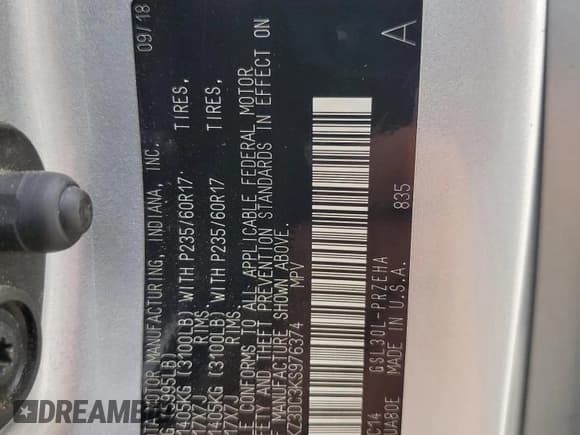 ✅ 2019 Toyota Sienna LE • VIN: 5TDKZ3DC3KS976374 • Lot: 93693165. Listed on Copart with 343,637 mi. Free auction sales archive from the USA and detailed vehicle history report at DreamBid. Image 13.