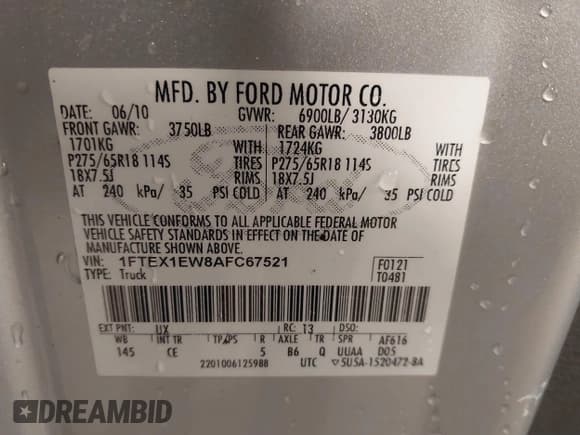 ✅ 2010 Ford F-150 XL • VIN: 1FTEX1EW8AFC67521 • Lot: 41408030. Listed on IAAI with 137,121 mi. Free auction sales archive from the USA and detailed vehicle history report at DreamBid. Image 9.