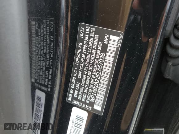 ✅ 2014 Porsche Cayenne S • VIN: WP1AB2A22ELA57038 • Lot: 57652515. Listed on Copart with 127,375 mi. Free auction sales archive from the USA and detailed vehicle history report at DreamBid. Image 13.