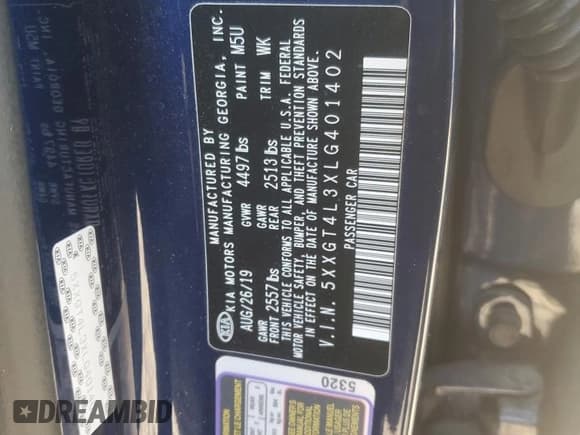 ✅ 2020 Kia Optima S • VIN: 5XXGT4L3XLG401402 • Lot: 91662325. Wystawiony na Copart z przebiegiem 78 681 mil. Bezpłatny archiwum sprzedaży aukcyjnych z USA i szczegółowy raport historii pojazdu na DreamBid. Zdjęcie 12.