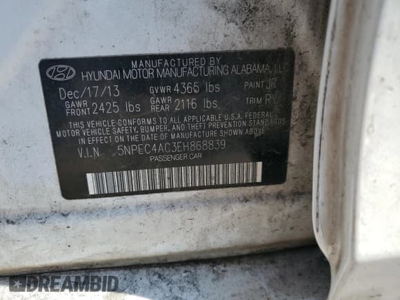 ✅ 2014 Hyundai Sonata Limited • VIN: 5NPEC4AC3EH868839 • Лот: 62580625. Опубликован ранее на Copart с пробегом 101 329 миль. Бесплатный доступ к архиву аукционных продаж из США и подробный отчёт об истории автомобиля на DreamBid. Изображение 12.