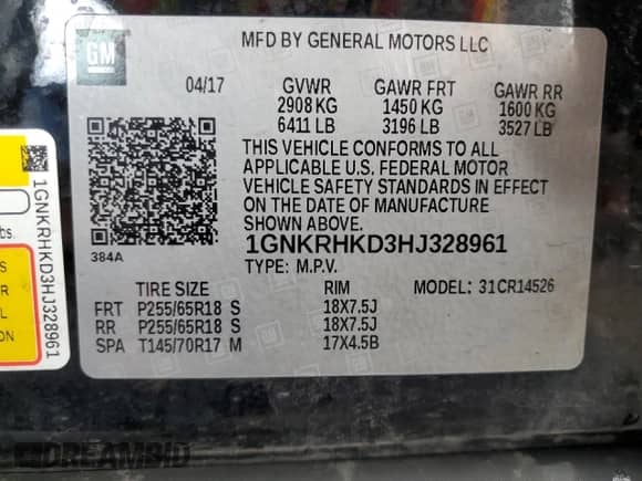 2017 Chevrolet Traverse LT с VIN 1GNKRHKD3HJ328961, выставлен на аукционе Copart как лот 69544905 с пробегом 68 531 миль миль и Списание • Salvage title. История ставок и продаж доступна на DreamBid. Изображение 14.