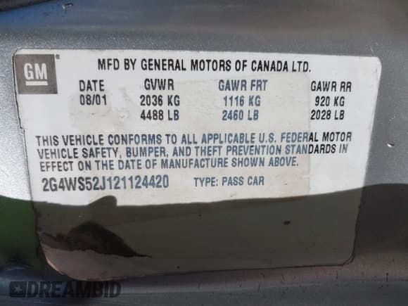 ✅ 2002 Buick Century Custom • VIN: 2G4WS52J121124420 • Лот: 43662707. Опубликован ранее на IAAI с пробегом 94 409 миль. Бесплатный доступ к архиву аукционных продаж из США и подробный отчёт об истории автомобиля на DreamBid. Изображение 9.