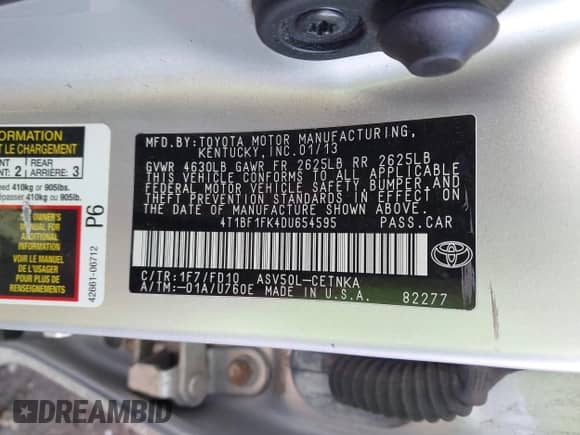 2013 Toyota Camry L с VIN 4T1BF1FK4DU654595, выставлен на аукционе IAAI как лот 43434243 с пробегом 95 668 миль миль и . История ставок и продаж доступна на DreamBid. Изображение 9.