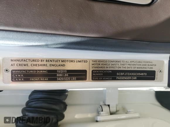 ✅ 2016 Bentley Continental GT • VIN: SCBFJ7ZA3GC054870 • Lot: 58043645. Listed on Copart with 28,544 mi. Free auction sales archive from the USA and detailed vehicle history report at DreamBid. Image 12.