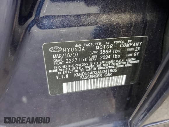 2010 Hyundai Elantra GLS z VIN KMHDU4AD2AU041606, wystawiony jako Copart lot #65057254 z przebiegiem 116 609 mil mil oraz Szkoda całkowita • Salvage title. Historia ofert i sprzedaży dostępna na DreamBid. Obrazek 12.