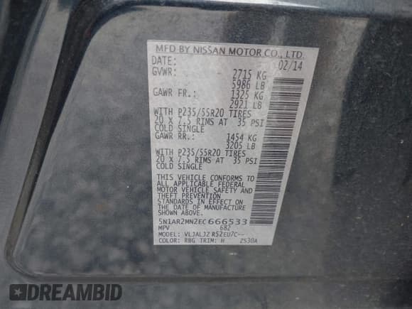 ✅ 2014 Nissan Pathfinder SL • VIN: 5N1AR2MN2EC666533 • Lot: 42874695. Listed on IAAI with 128,951 mi. Free auction sales archive from the USA and detailed vehicle history report at DreamBid. Image 9.