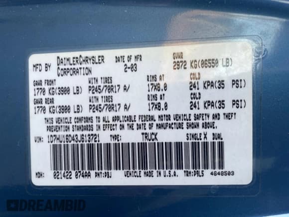 ✅ 2003 Dodge 1500 ST • VIN: 1D7HU16D43J613721 • Лот: 50630245. Опубликован ранее на Copart с пробегом 83 641 миль. Бесплатный доступ к архиву аукционных продаж из США и подробный отчёт об истории автомобиля на DreamBid. Изображение 10.