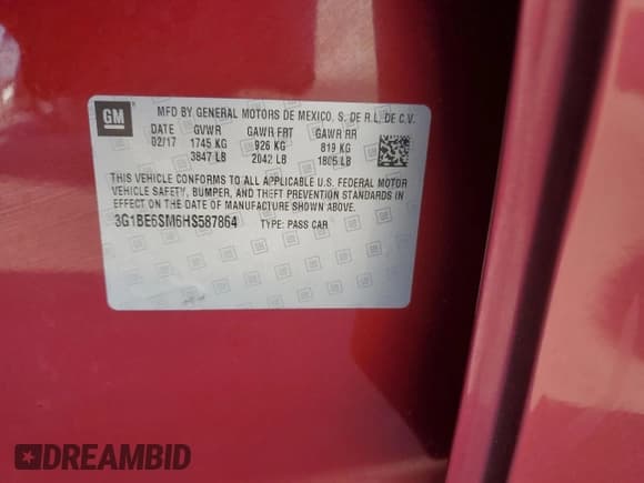 ✅ 2017 Chevrolet Cruze LT • VIN: 3G1BE6SM6HS587864 • Lot: 86997785. Listed on Copart with 114,014 mi. Free auction sales archive from the USA and detailed vehicle history report at DreamBid. Image 14.