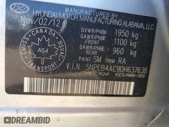 ✅ 2013 Hyundai Sonata GLS • VIN: 5NPEB4AC9DH637638 • Lot: 69051544. Listed on Copart with 125,099 mi. Free auction sales archive from the USA and detailed vehicle history report at DreamBid. Image 12.