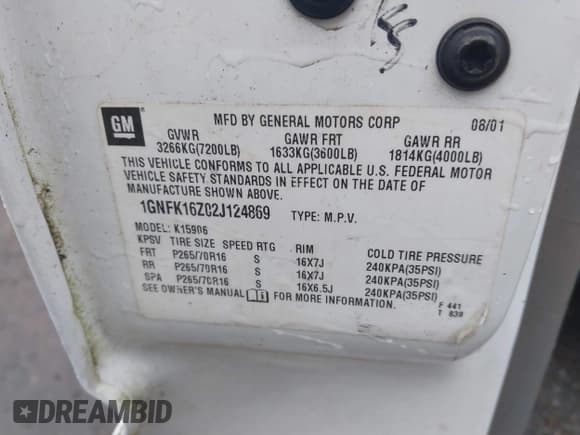 ✅ 2002 Chevrolet Suburban LT • VIN: 1GNFK16Z02J124869 • Лот: 41865601. Опубликован ранее на IAAI с пробегом Не указан. Бесплатный доступ к архиву аукционных продаж из США и подробный отчёт об истории автомобиля на DreamBid. Изображение 9.