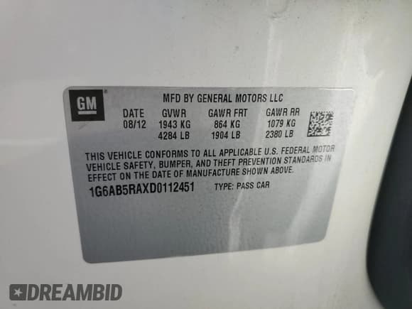 ✅ 2013 Cadillac ATS Luxury • VIN: 1G6AB5RAXD0112451 • Lot: 90736535. Listed on Copart with 184,862 mi. Free auction sales archive from the USA and detailed vehicle history report at DreamBid. Image 13.