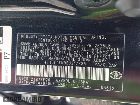 ✅ 2014 Toyota Camry SE • VIN: 4T1BF1FK9EU317888 • Lot: 43745185. Listed on IAAI with 182,979 mi. Free auction sales archive from the USA and detailed vehicle history report at DreamBid. Image 9.