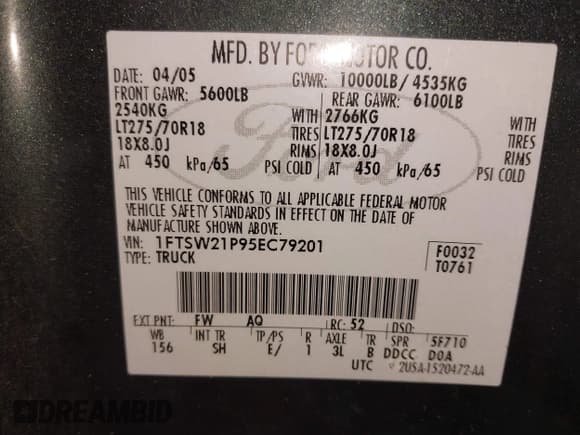 ✅ 2005 Ford F-250 XL • VIN: 1FTSW21P95EC79201 • Lot: 42691059. Listed on IAAI with 213,758 mi. Free auction sales archive from the USA and detailed vehicle history report at DreamBid. Image 9.