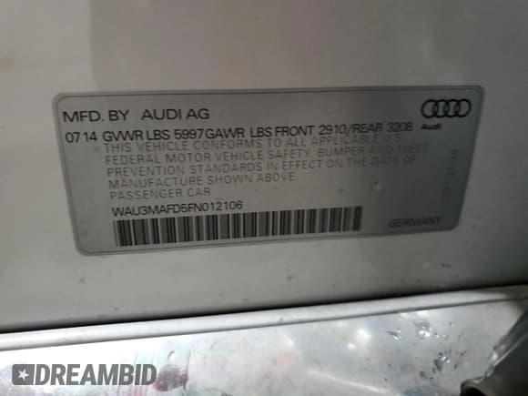 ✅ 2015 Audi A8 3.0L TDI • VIN: WAU3MAFD5FN012106 • Lot: 72339284. Listed on Copart with 138,103 mi. Free auction sales archive from the USA and detailed vehicle history report at DreamBid. Image 14.