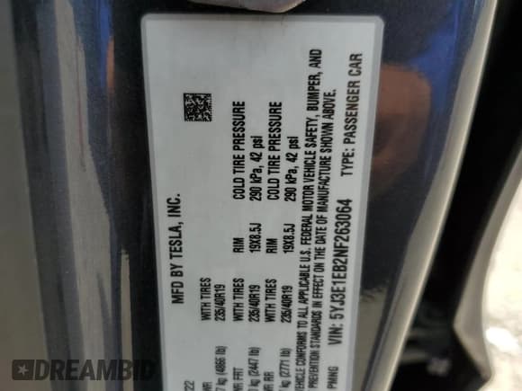 ✅ 2022 Tesla Model 3 Long Range • VIN: 5YJ3E1EB2NF263064 • Lot: 53246295. Wystawiony na Copart z przebiegiem 21 980 mil. Bezpłatny archiwum sprzedaży aukcyjnych z USA i szczegółowy raport historii pojazdu na DreamBid. Zdjęcie 15.