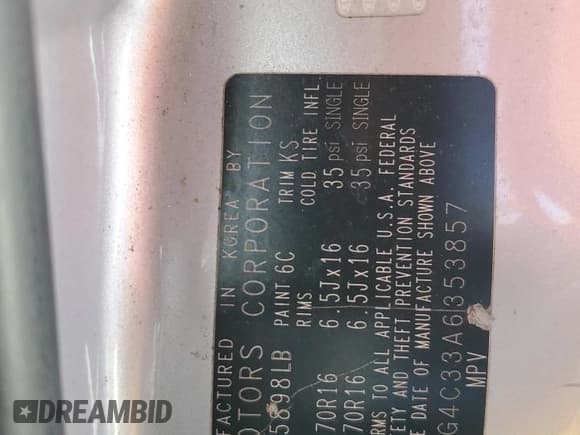 ✅ 2010 Kia Sedona LX • VIN: KNDMG4C33A6353857 • Lot: 80865555. Listed on Copart with 197,020 mi. Free auction sales archive from the USA and detailed vehicle history report at DreamBid. Image 13.