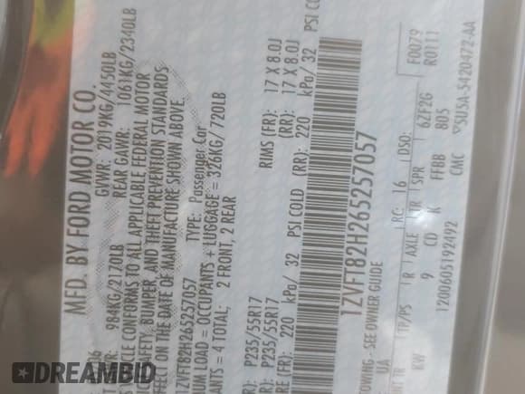 ✅ 2006 Ford Mustang GT Deluxe • VIN: 1ZVFT82H265257057 • Лот: 86852275. Опубликован ранее на Copart с пробегом 20 822 миль. Бесплатный доступ к архиву аукционных продаж из США и подробный отчёт об истории автомобиля на DreamBid. Изображение 12.