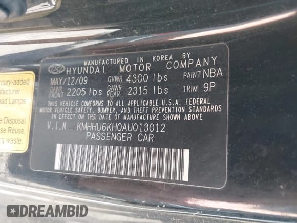 ✅ 2010 Hyundai Genesis Coupe Grand Touring • VIN: KMHHU6KH0AU013012 • Lot: 42587522. Listed on IAAI with 141,691 mi. Free auction sales archive from the USA and detailed vehicle history report at DreamBid. Image 9.