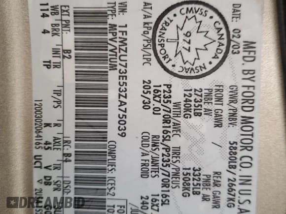 ✅ 2003 Ford Explorer XLT • VIN: 1FMZU73E53ZA75039 • Lot: 82920324. Wystawiony na Copart z przebiegiem 287 613 mil. Bezpłatny archiwum sprzedaży aukcyjnych z USA i szczegółowy raport historii pojazdu na DreamBid. Zdjęcie 14.